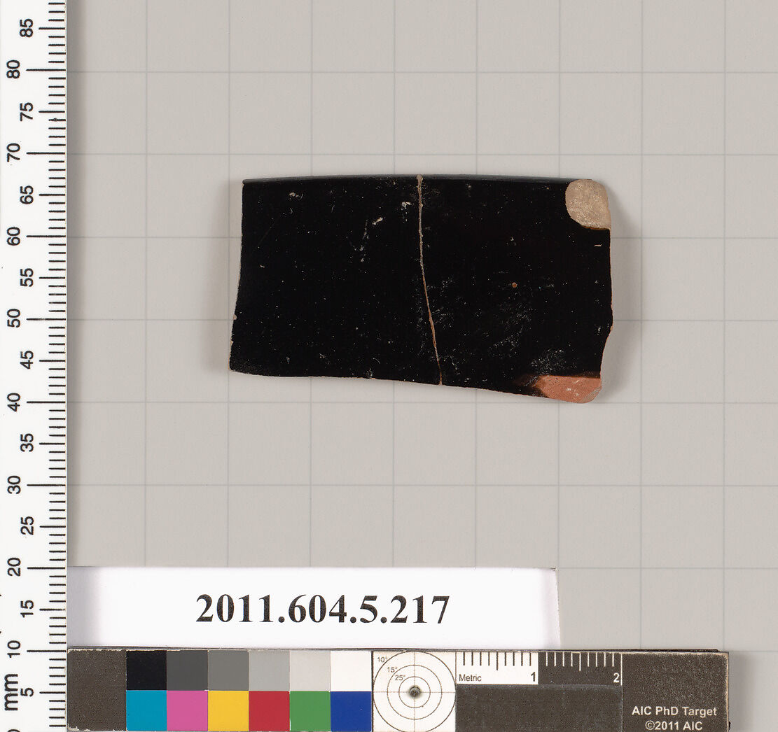 Terracotta rim fragment of a kylix (drinking cup), Terracotta, Greek, Attic