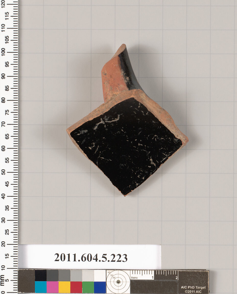 Terracotta fragment of a kylix (drinking cup), Terracotta, Greek, Attic