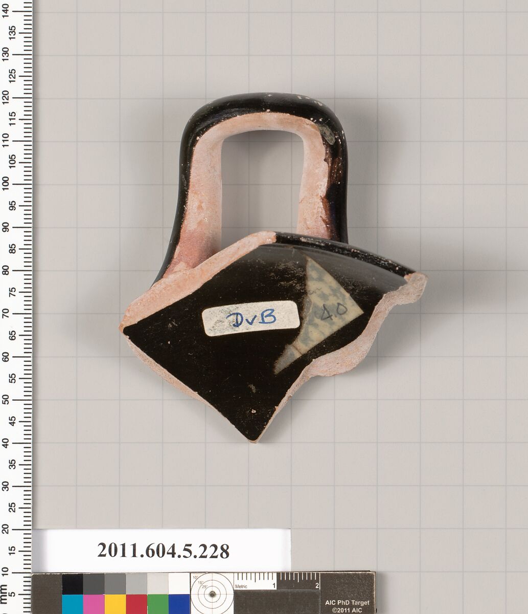 Terracotta rim fragment of a kylix (drinking cup), Terracotta, Greek, Attic