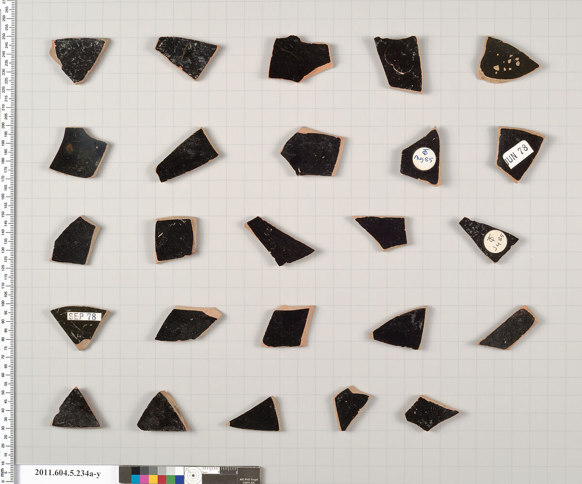 Terracotta fragments of kylikes (drinking cups), Terracotta, Greek, Attic