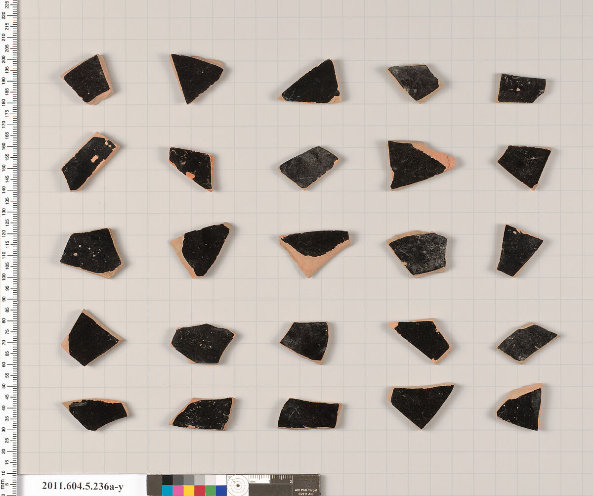 Terracotta fragments of kylikes (drinking cups), Terracotta, Greek, Attic