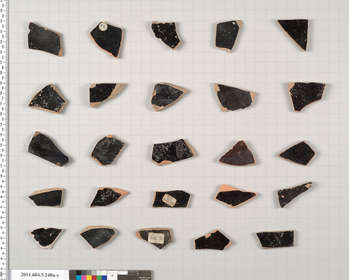 Terracotta fragments of kylikes (drinking cups), Terracotta, Greek, Attic