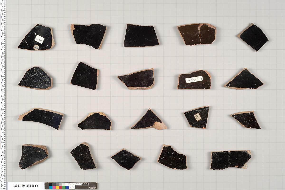 Terracotta fragments of kylikes (drinking cups), Terracotta, Greek, Attic