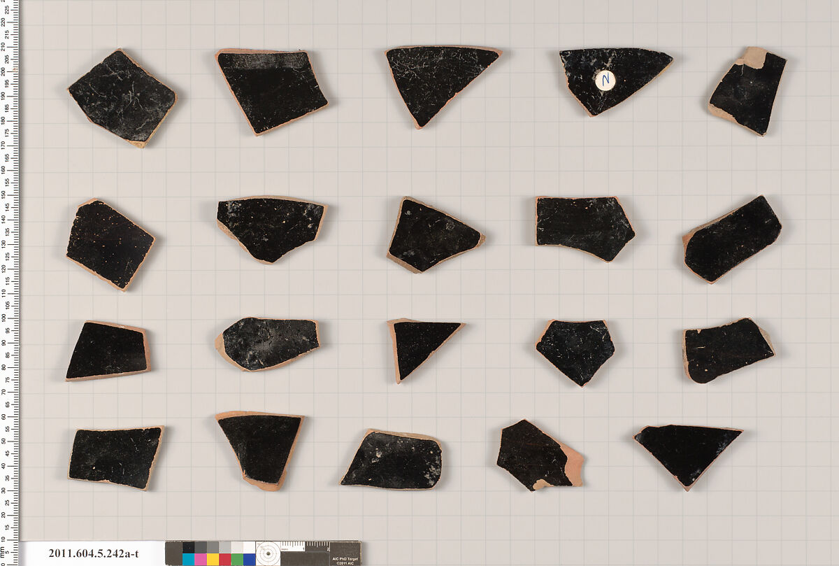 Terracotta fragments of kylikes (drinking cups), Terracotta, Greek, Attic