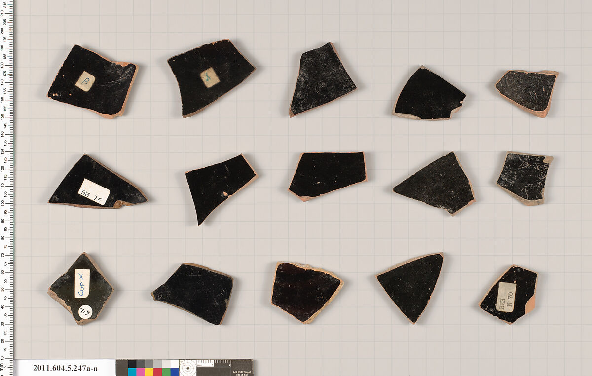 Terracotta fragments of kylikes (drinking cups), Terracotta, Greek, Attic