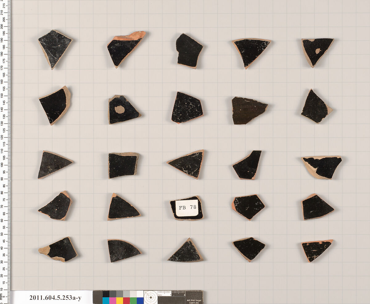 Terracotta fragments of kylikes (drinking cups), Terracotta, Greek, Attic