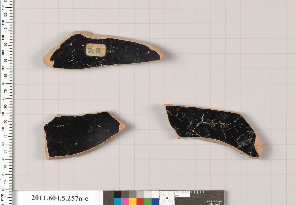 Terracotta fragments of kylikes (drinking cups), Terracotta, Greek, Attic