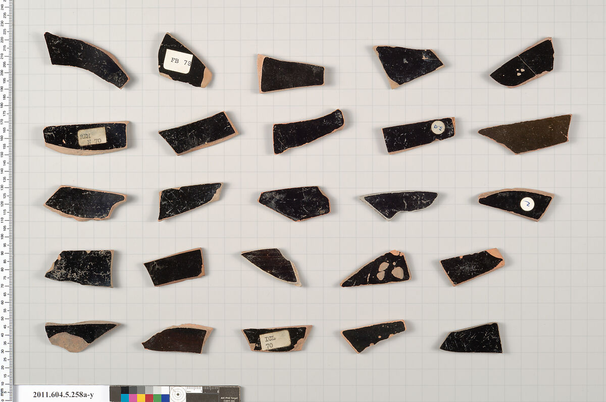 Terracotta fragments of kylikes (drinking cups), Terracotta, Greek, Attic