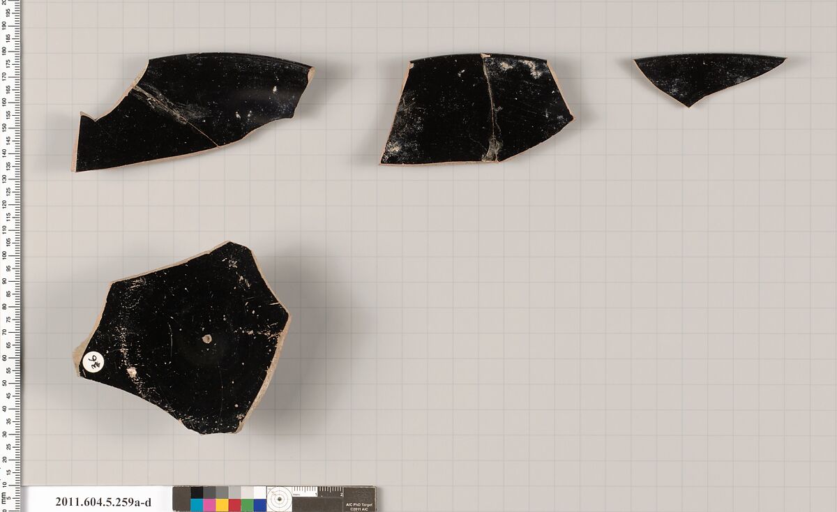 Terracotta fragments of a kylix (drinking cup(, Terracotta, Greek, Attic