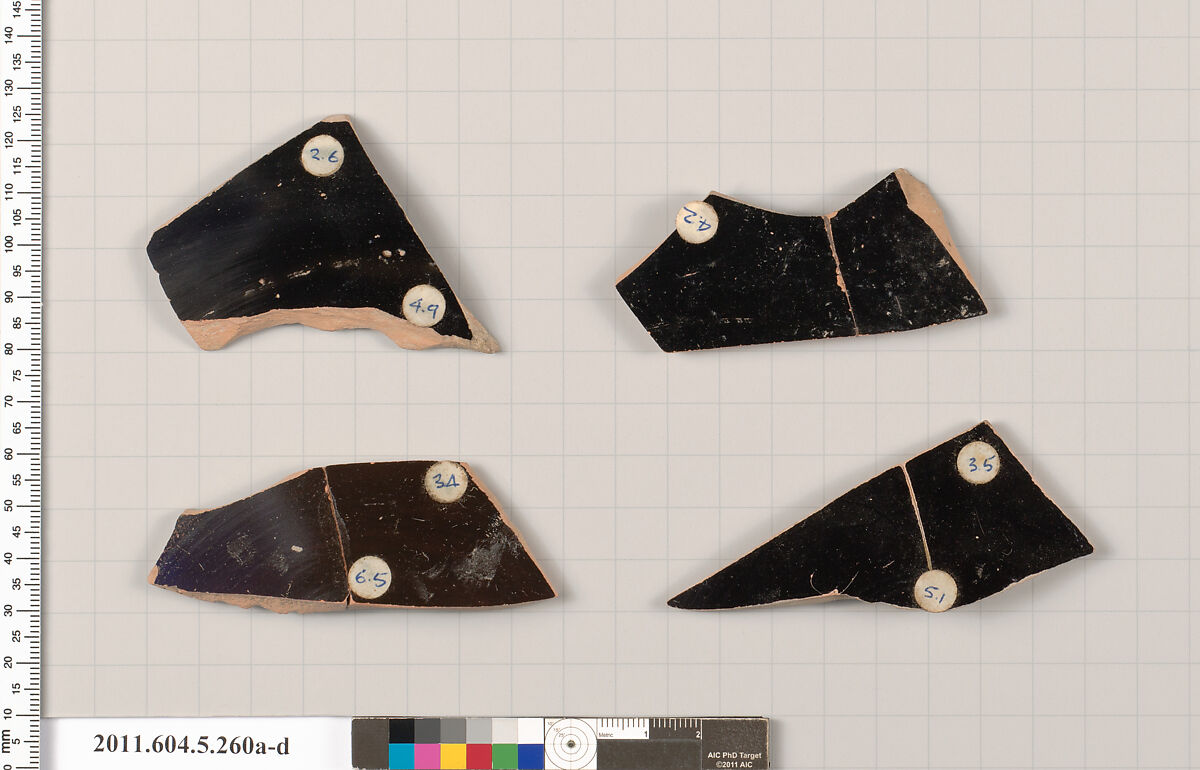 Terracotta fragments of kylikes (drinking cups), Terracotta, Greek, Attic