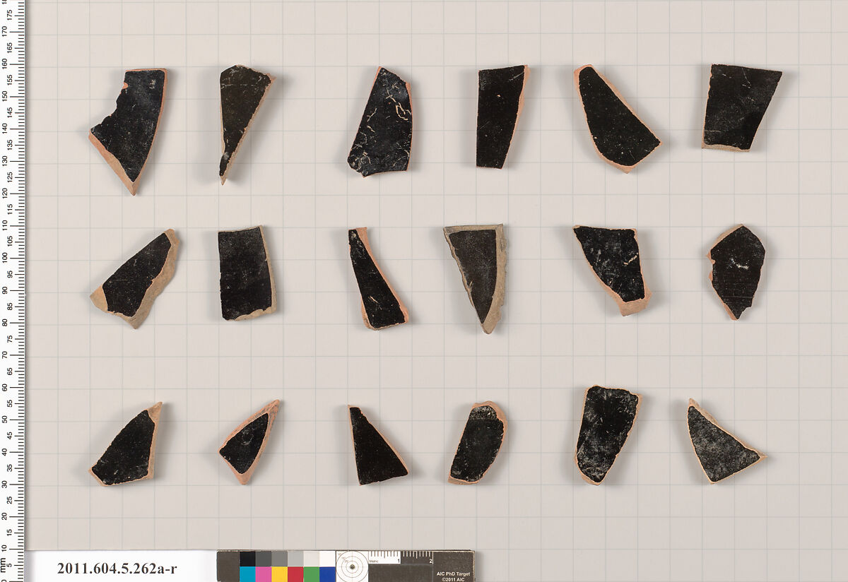 Terracotta fragments of kylikes (drinking cups), Terracotta, Greek, Attic