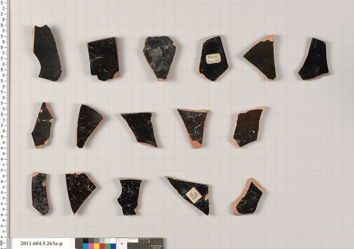 Terracotta fragments of kylikes (drinking cups), Terracotta, Greek, Attic