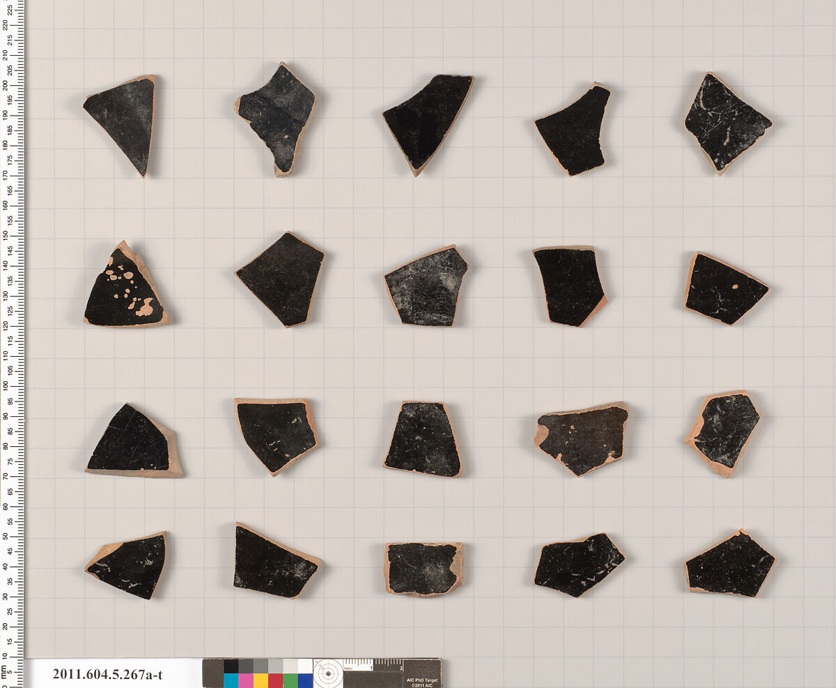 Terracotta fragments of kylikes (drinking cups), Terracotta, Greek, Attic