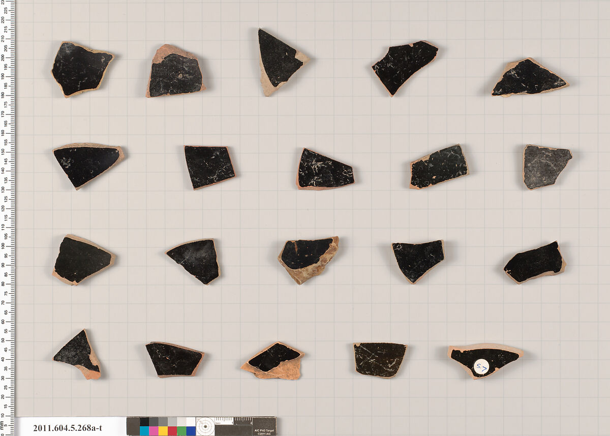 Terracotta fragments of kylikes (drinking cups), Terracotta, Greek, Attic