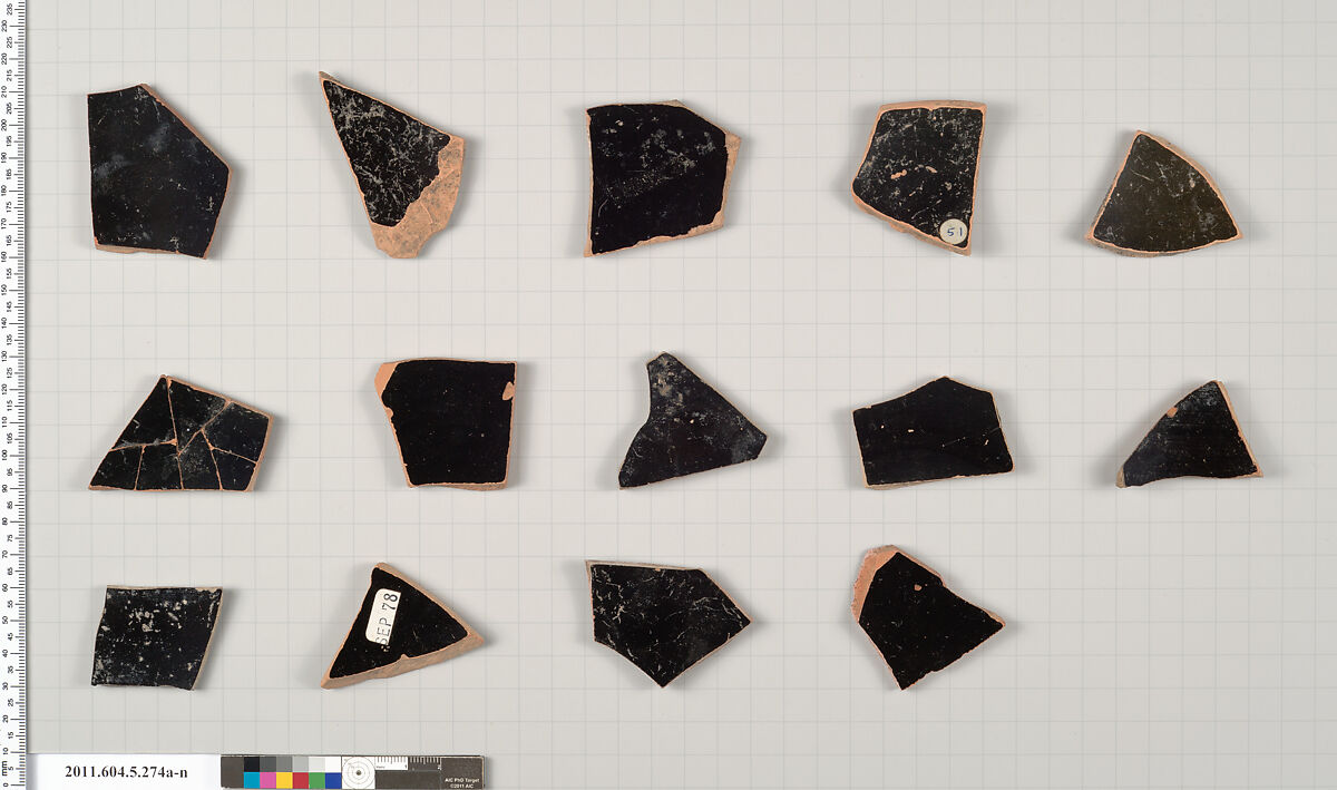 Terracotta fragments of kylikes (drinking cups), Terracotta, Greek, Attic