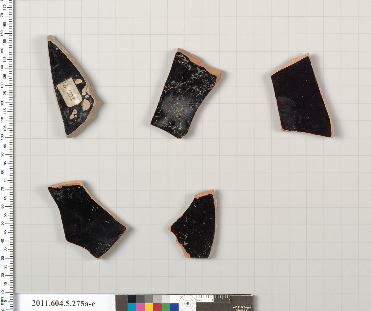 Terracotta fragments of kylikes (drinking cups), Terracotta, Greek, Attic