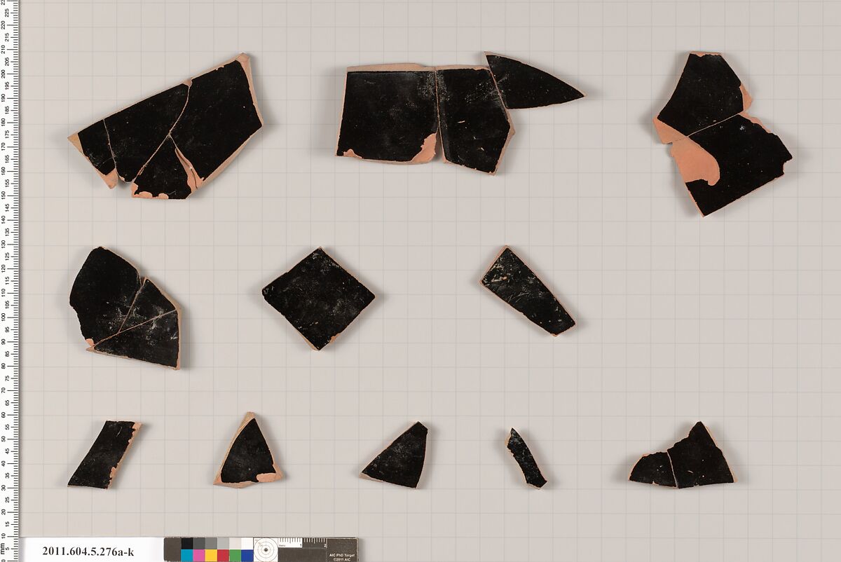 Terracotta fragments of a kylix (drinking cup), Terracotta, Greek, Attic