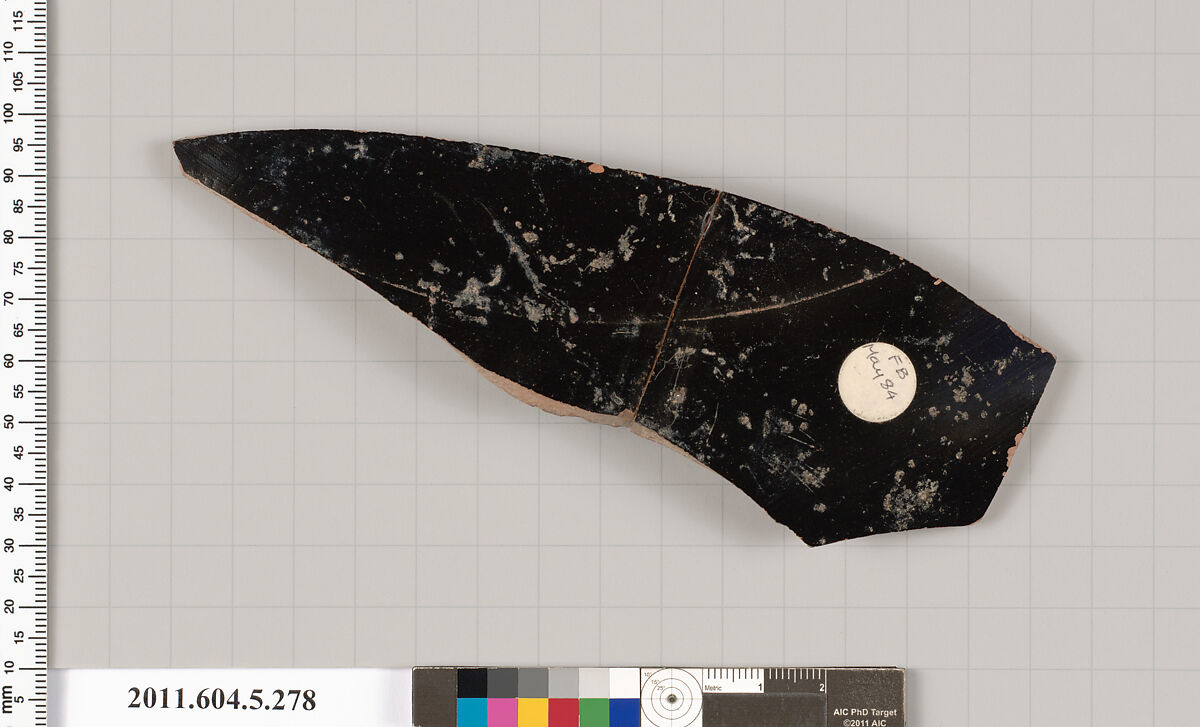 Terracotta fragment of a kylix (drinking cup), Terracotta, Greek, Attic