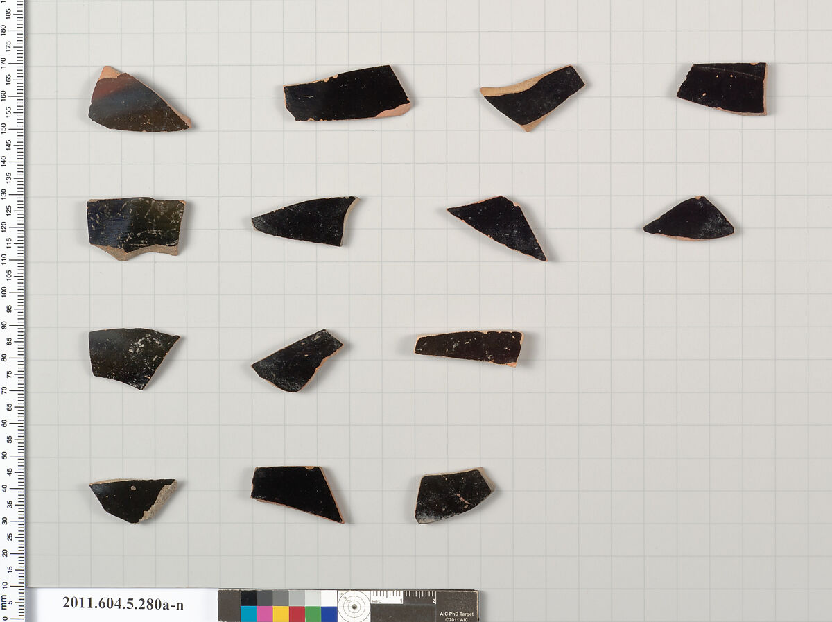 Terracotta fragments of kylikes (drinking cups), Terracotta, Greek, Attic