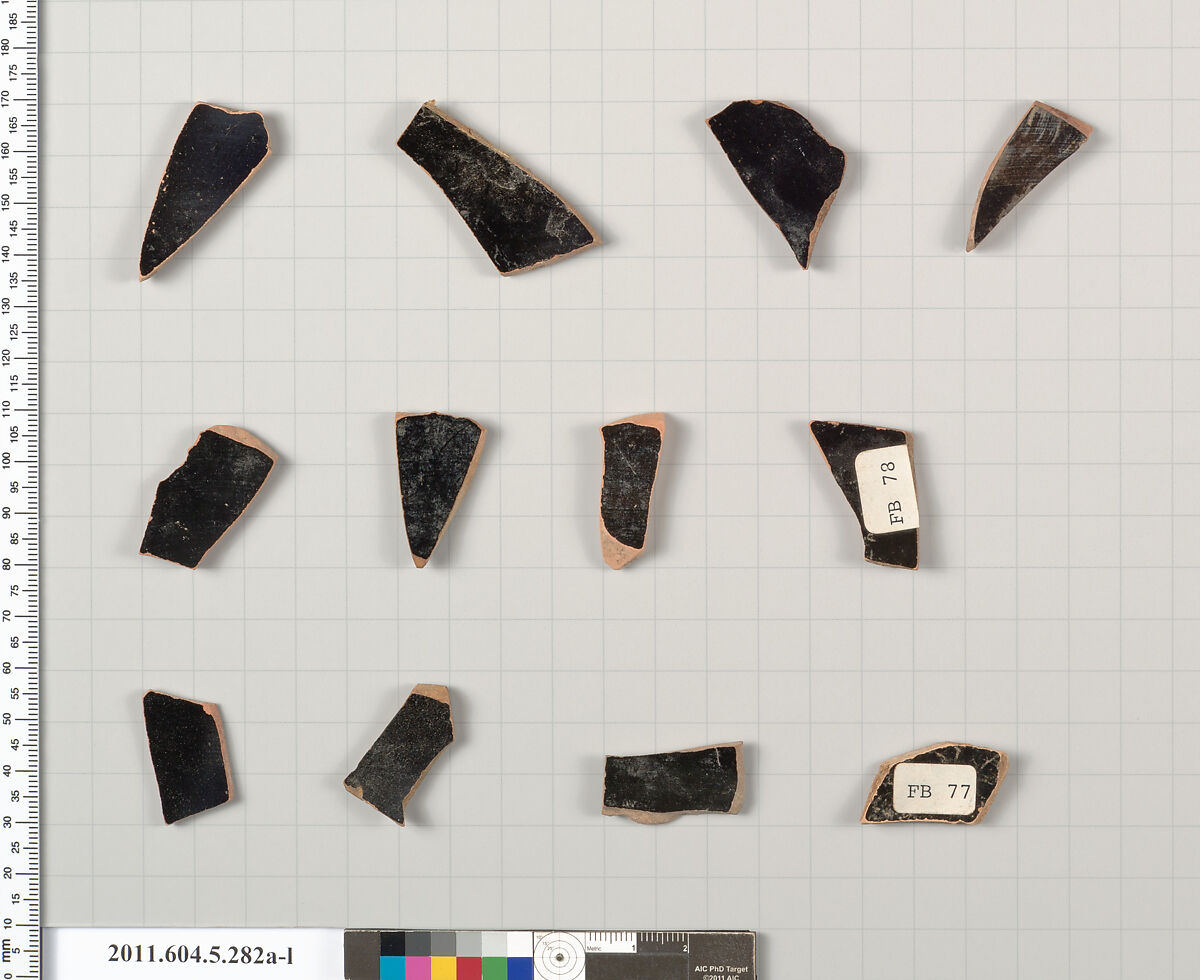 Terracotta fragments of kylikes (drinking cups), Terracotta, Greek, Attic