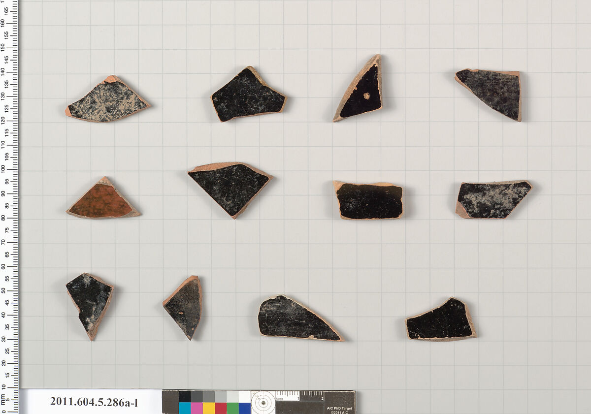 Terracotta fragments of kylikes (drinking cups), Terracotta, Greek, Attic