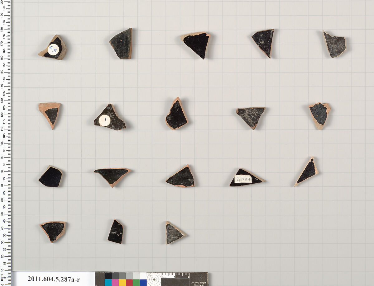 Terracotta fragments of kylikes (drinking cups), Terracotta, Greek, Attic