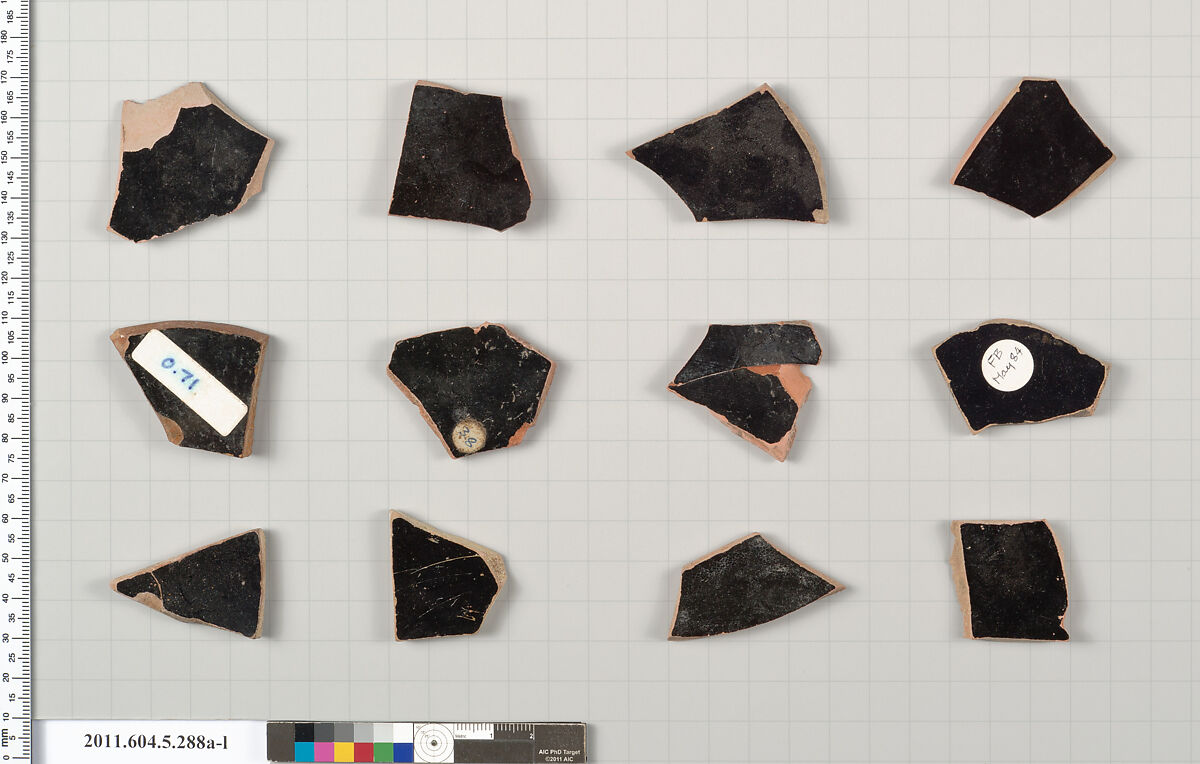 Terracotta fragments of kylikes (drinking cups), Terracotta, Greek, Attic