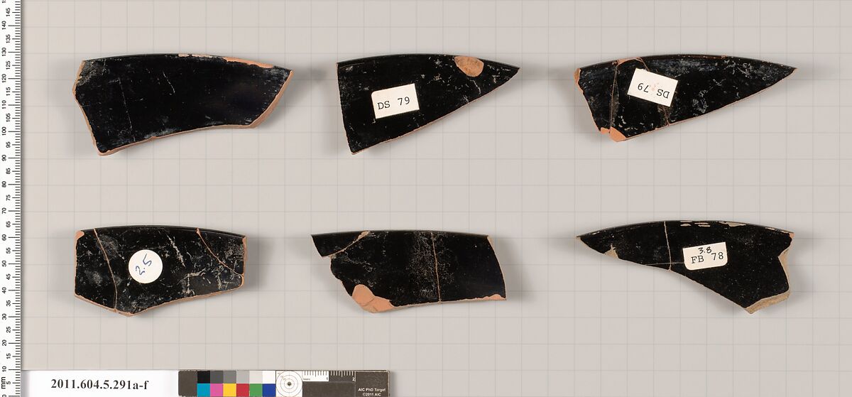 Terracotta rim fragments of kylikes (drinking cups), Terracotta, Greek, Attic