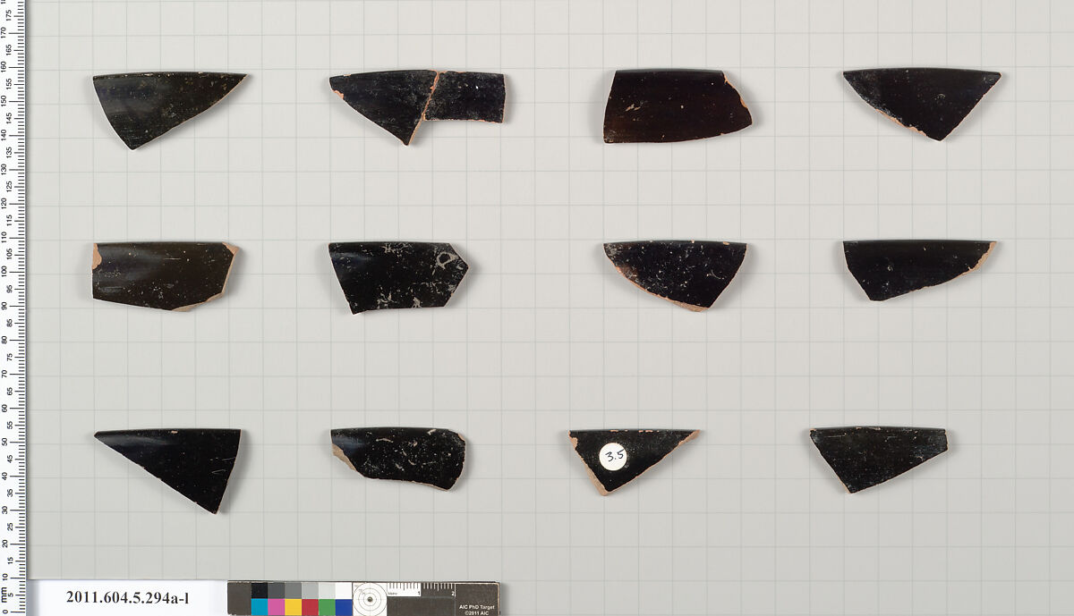 Terracotta rim fragments of kylikes (drinking cups), Terracotta, Greek, Attic