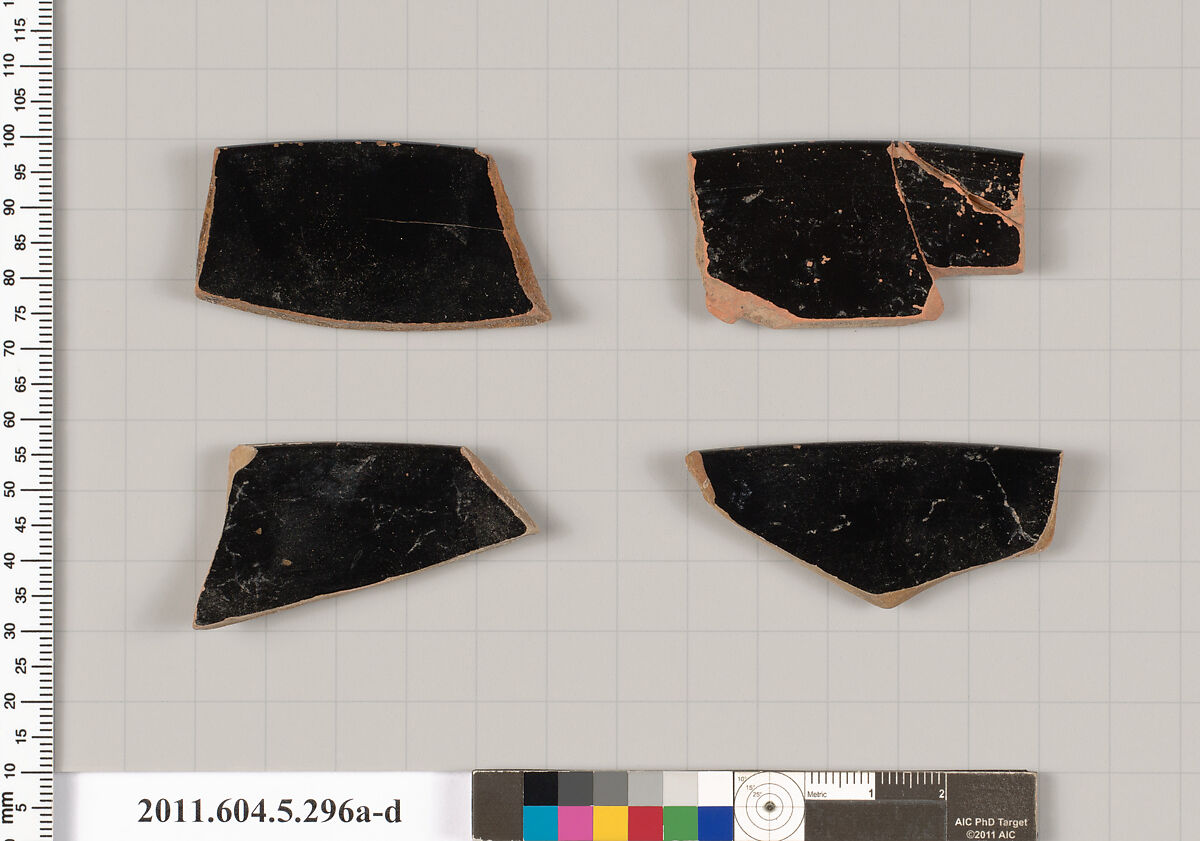 Terracotta rim fragments of kylikes (drinking cups), Terracotta, Greek, Attic