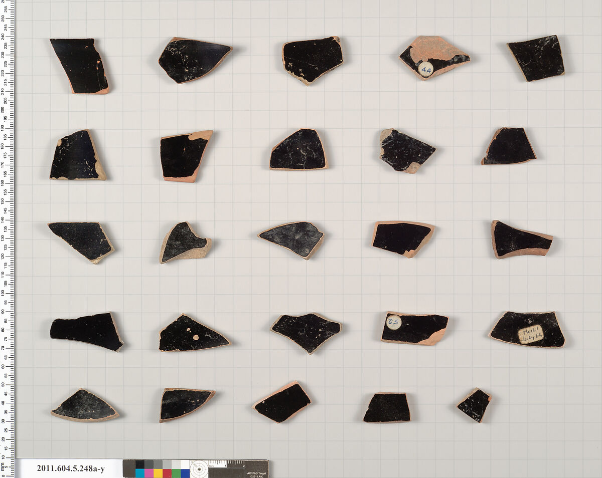 Terracotta fragments of kylikes (drinking cups), Terracotta, Greek, Attic