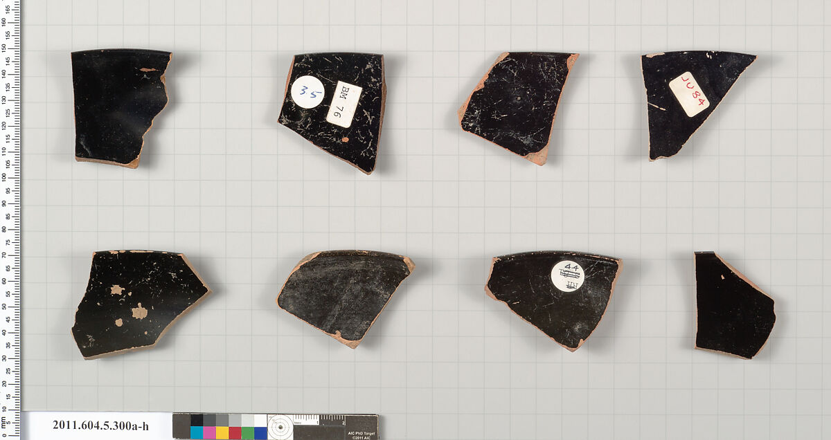 Terracotta rim fragments of kylikes (drinking cups), Terracotta, Greek, Attic