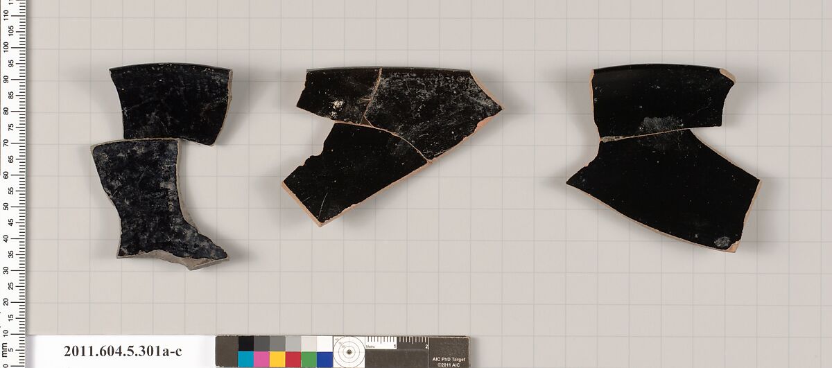Terracotta rim fragments of kylikes (drinking cups), Terracotta, Greek, Attic