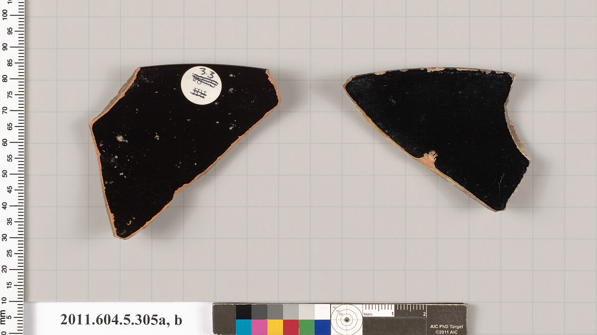 Terracotta rim fragments of kylikes (drinking cups), Terracotta, Greek, Attic