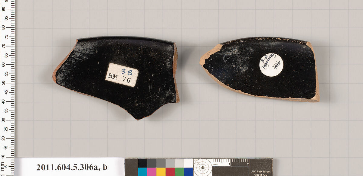 Terracotta rim fragments of kylikes (drinking cups), Terracotta, Greek, Attic