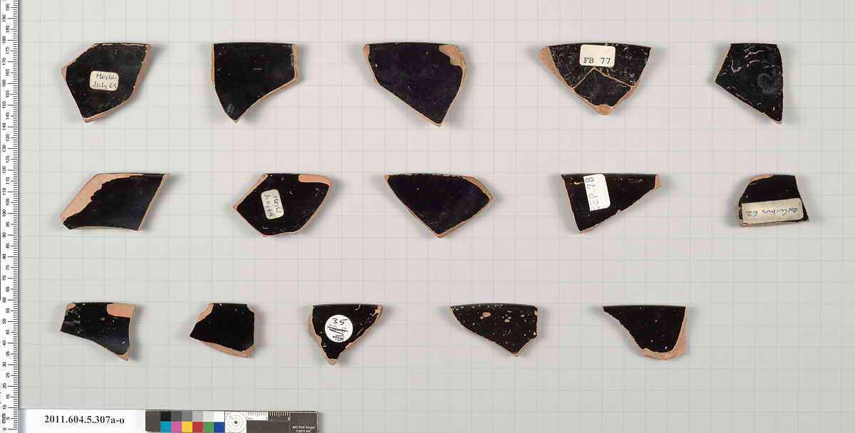 Terracotta rim fragments of kylikes (drinking cups), Terracotta, Greek, Attic