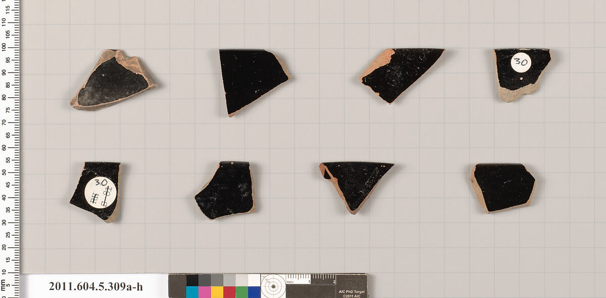Terracotta rim fragments of kylikes (drinking cups), Terracotta, Greek, Attic