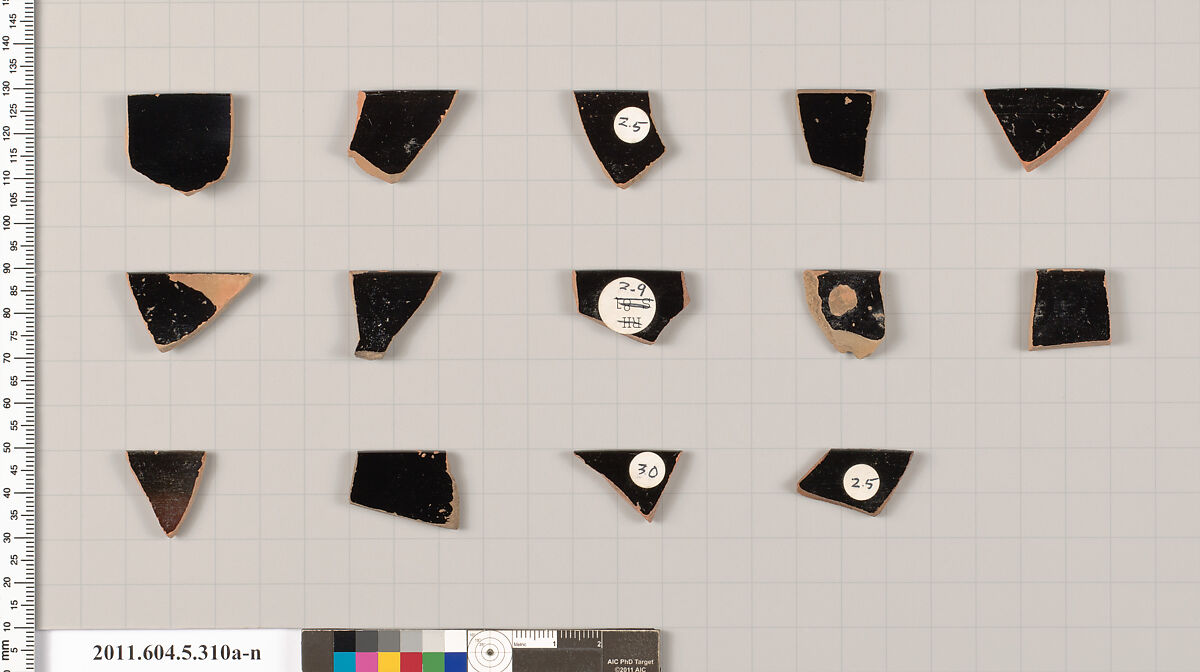 Terracotta rim fragments of kylikes (drinking cups), Terracotta, Greek, Attic
