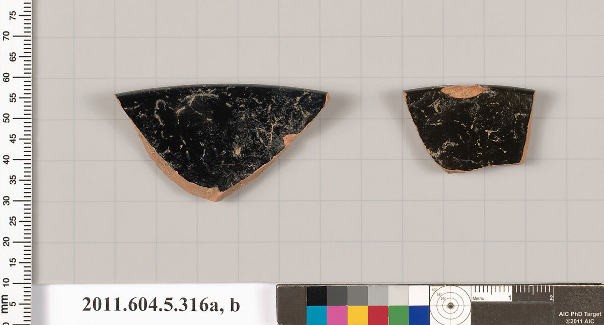 Terracotta rim fragments of a kylix (drinking cup), Terracotta, Greek, Attic