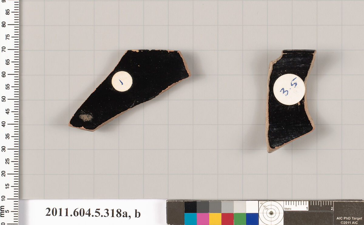 Terracotta rim fragments of kylikes (drinking cups), Terracotta, Greek, Attic