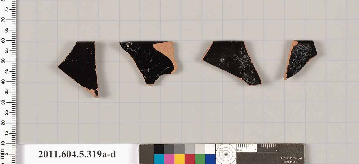 Terracotta rim fragments of kylikes (drinking cups), Terracotta, Greek, Attic