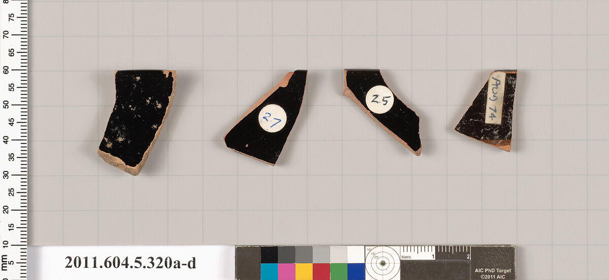 Terracotta rim fragments of kylikes (drinking cups), Terracotta, Greek, Attic