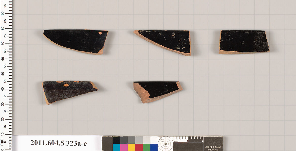 Terracotta rim fragments of kylikes (drinking cups), Terracotta, Greek, Attic