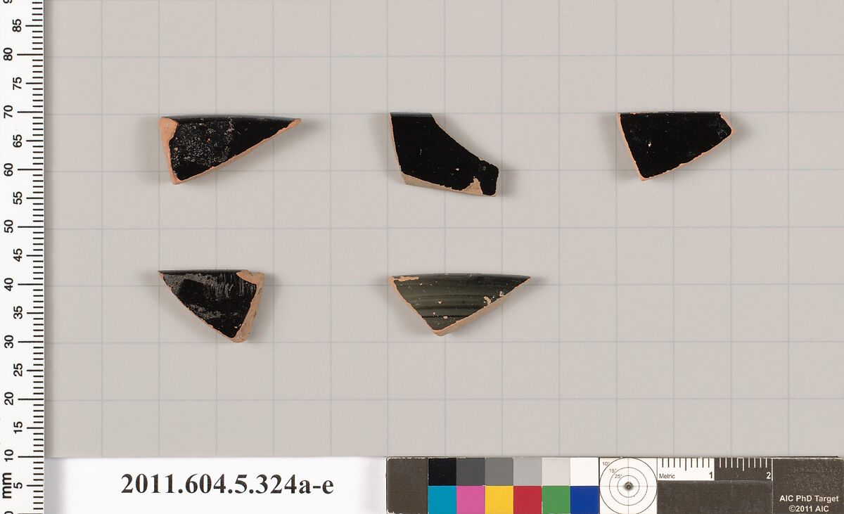 Terracotta rim fragments of kylikes (drinking cups), Terracotta, Greek, Attic