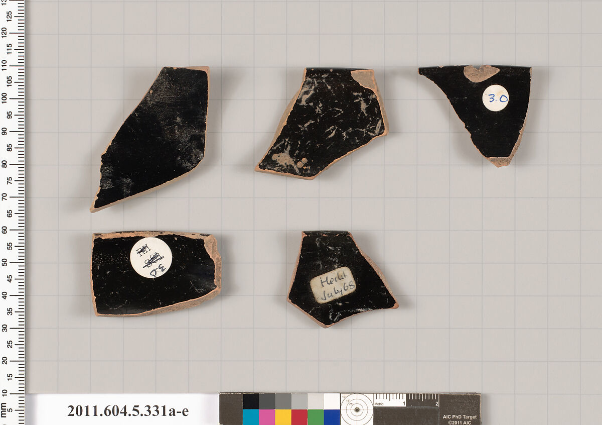 Terracotta rim fragments of kylikes (drinking cups), Terracotta, Greek, Attic