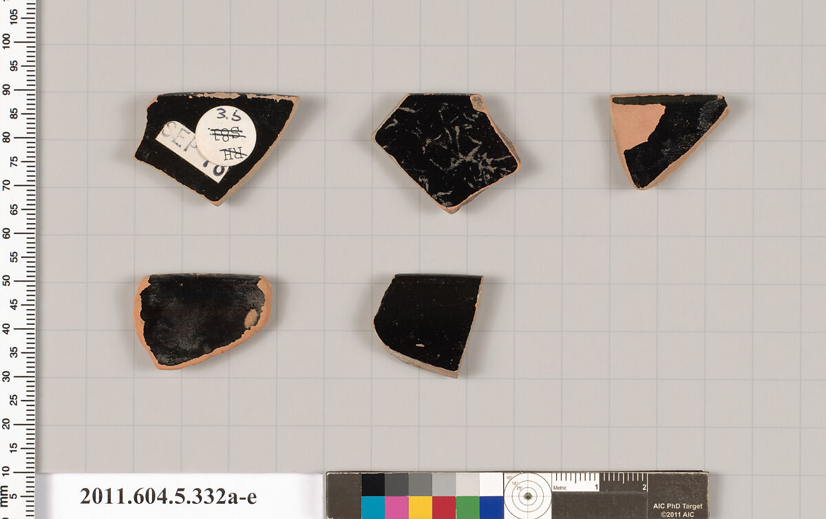 Terracotta rim fragments of kylikes (drinking cups), Terracotta, Greek, Attic