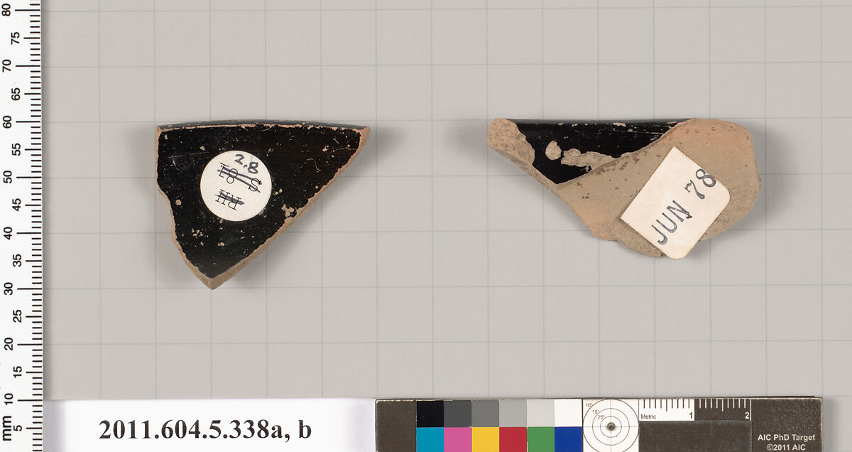 Terracotta rim fragments of kylikes (drinking cups), Terracotta, Greek, Attic