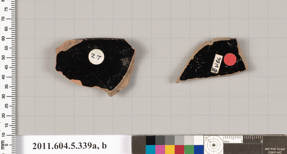 Terracotta rim fragments of kylikes (drinking cups), Terracotta, Greek, Attic