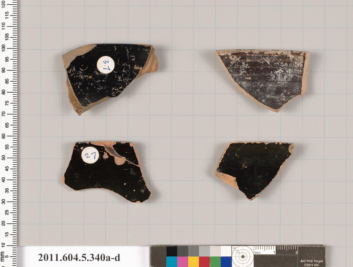 Terracotta rim fragments of kylikes (drinking cups), Terracotta, Greek, Attic