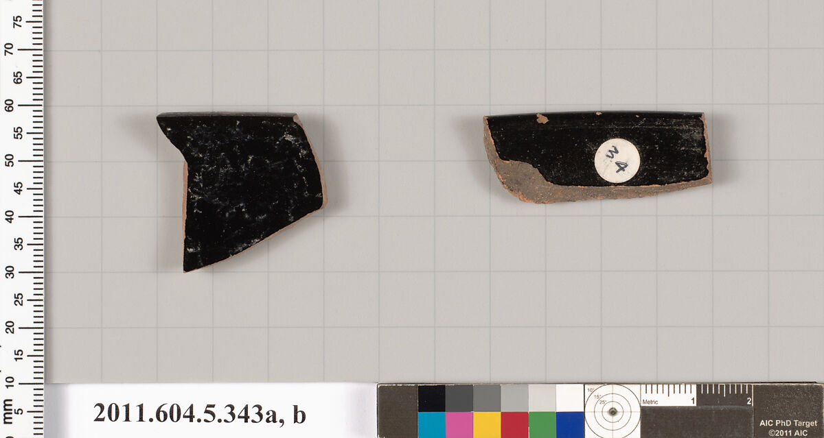 Terracotta rim fragments of kylikes (drinking cups), Terracotta, Greek, Attic